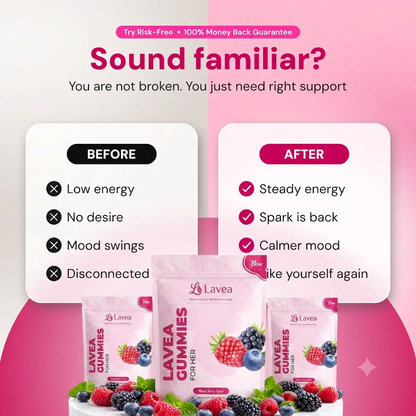 Before and after using Lavea Gummies for Her